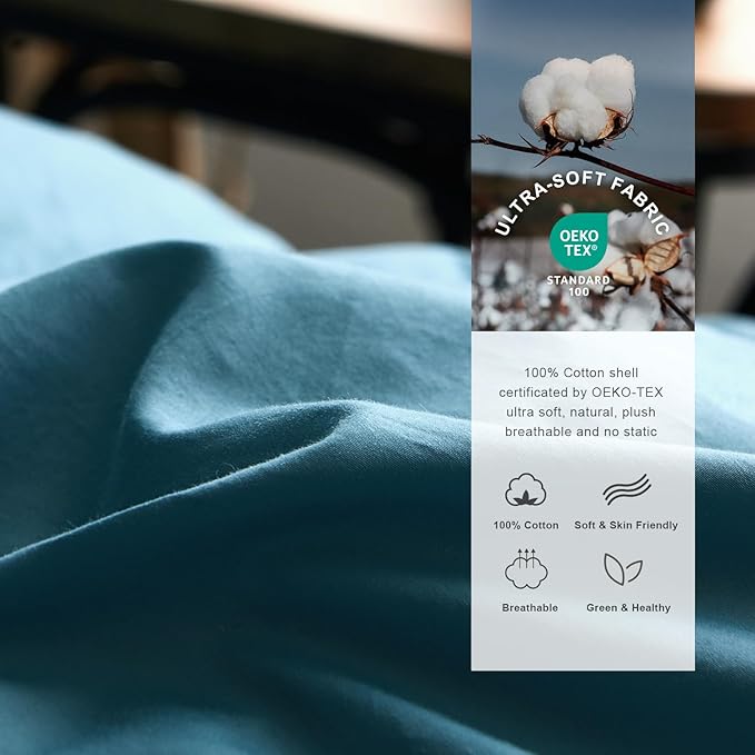 Royoliving Premium Feathers Down Duvet Insert Comforter Twin Size Heavyweight Thickened Winter Turquoise 100% Cotton Cover with Corner Tabs (68x90, 45 oz)