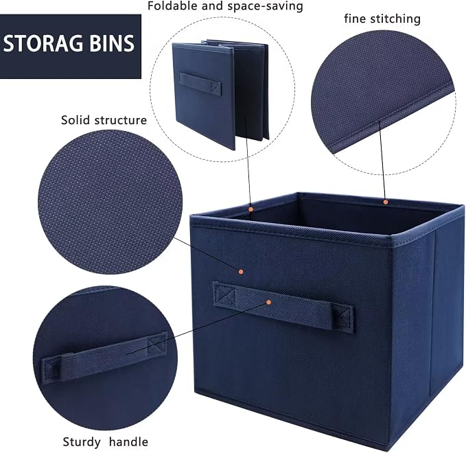 EBIGIC Small Storage Bins,Collapsible Fabric Storage Organizer 9.0"x7.5"x7.5",Mini Storage Box,fit for closet, living room, bookshelf, Kids clothes and toys storage and organization Blue - Image 2
