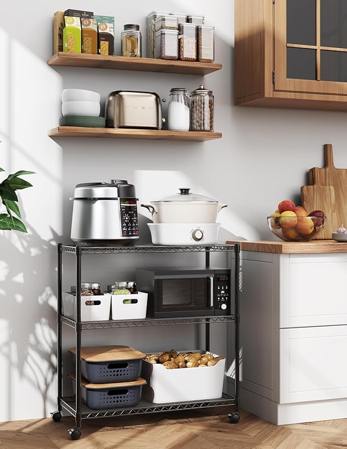 Simple Deluxe Shelving Unit - 3 Tier Shelf for Garage Storage, Black, 24.02" W x 13.78" D x 29.92" H, 750 Lbs Capacity, Adjustable Shelves, Leveling Feet, Caster Wheels for Easy Mobility,Black - Image 2