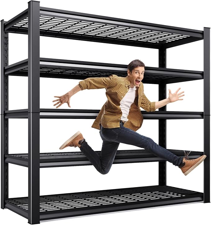 78 ''H Storage Shelves, 46‘’W Garage Shelving, Adjustable Garage Shelves, 3000lbs Heavy Duty Shelving ,5 Tier Garage Storage Shelves,Easy-To-Install Metal Shelf Storage Rack Shelving Unit for Kitchen by KORVENA
