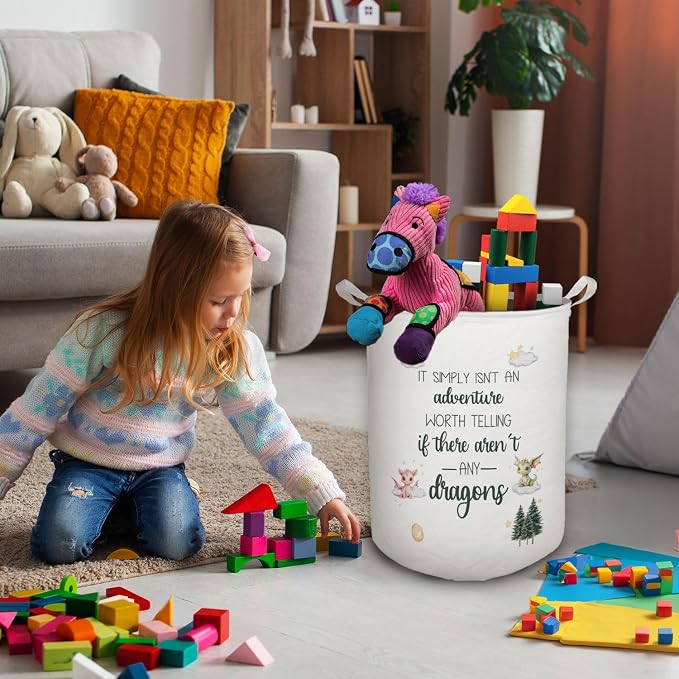 Dragon Nursery Kids Laundry Basket, Toybox for Boys Room, Dragon Fantasy Nursery Laundry Basket Hamper Waterproof Collapsible Clothes Toys Storage Bin Organizer for Kids Room Playroom Bathroom - Image 3