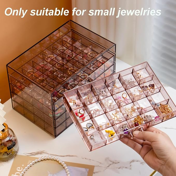 YUFONG Earring Storage Box Organizer, Acrylic Jewelry Storage Box Holder 5 Drawers Transparent Jewelry Display Stand with 120 Small Compartments Gift Boxes for Women Girls (Clear Purple Brown) - Image 2