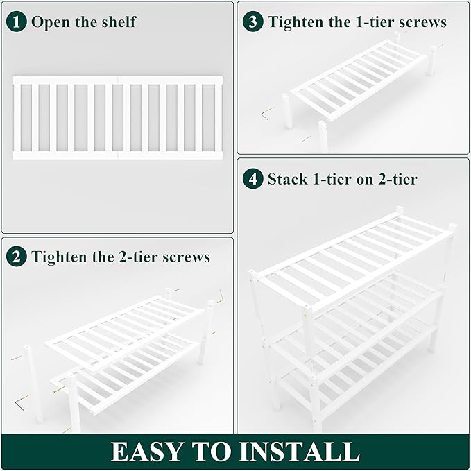 Smiry Shoe Rack, 3 Tier Small Bamboo Shoe Organizer, Stackable Free Standing Wooden Shoe Storage Shelf for Closet, Entryway, Front Door Entrance, White - Image 6