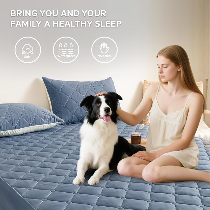 Queen Mattress Protector Waterproof, 18" Deep Pocket Mattress Cover - Lab Tested Leakproof, Oeko-TEX Certified, Breathable & Noiseless, Machine Washable,Queen Fitted Sheet Only (Blue)