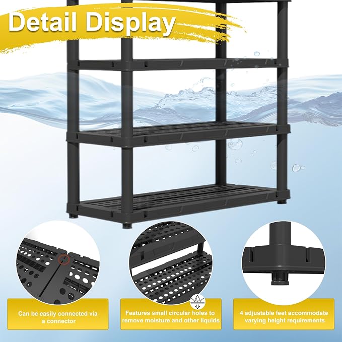 72”H Plastic Garage Storage Shelves,5-Tier Heavy Duty Plastic Shelving,700LBS Plastic Shelving Units Free Standing,for Home,Garage,Basement, Laundry,Black,16.93" Dx35.43 Wx72.44 H - Image 5
