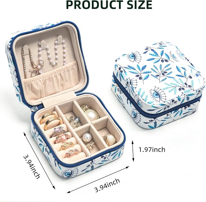 shunmei Mini Travel Jewelry Box,PU Leather Portable Jewelry Organizer Case,Art Accessories Storage Holder Boxes for Earring, Necklace, Rings, Bracelets (Leaf) - Image 3