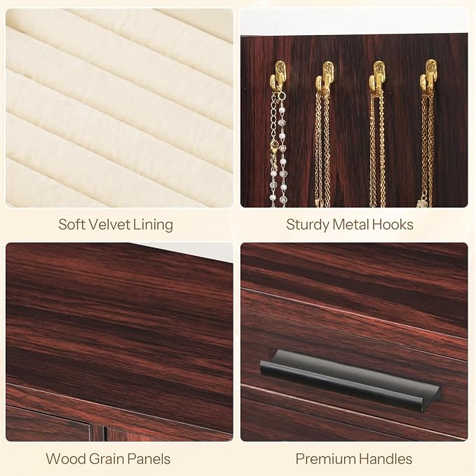 HOOBRO Jewelry Box for Women, Wooden Jewelry Organizer with Transparent Window, 4-Layer Jewelry Organizer Box, Jewelry Holder Organizer for Earrings, Necklaces, Rings, Dark Walnut and Black BRT09JB04 - Image 7