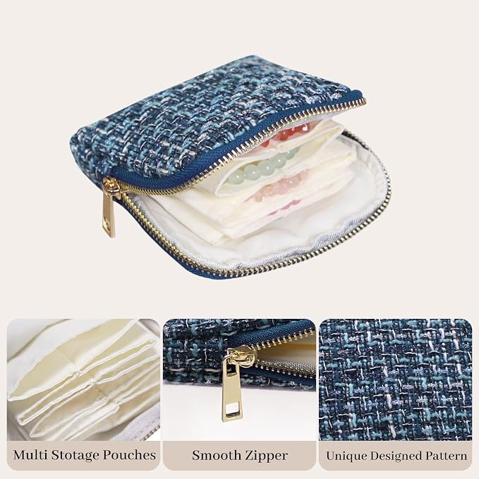 Stratalife Travel Jewelry Case - Portable Jewelry Pouches for Bracelets Necklace Rings, Healing Crystal Storage Bag Earring Organizer with Zipper Gift for Women, Navy Blue - Image 3
