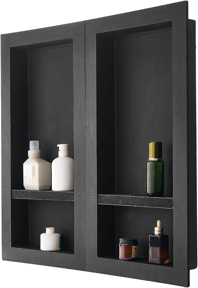 VEVOR Shower Niche, 16 x 32 inch + 16 x 32 inch Recessed Wall Niche with Movable Shelf, 4 inch Thick Modern Soap&Shampoo Storage Organizer,Square Corners,Sealed Waterproof,Black for Bathroom Shower by VEVOR