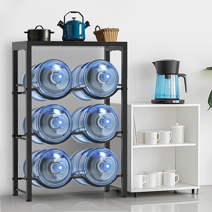 Semoprus 5 Gallon Water Bottle Holder for 6 Bottles, 3 Tiers Heavy-Duty Water Cooler Jug Rack with Reinforcement Frame for Home, Office, Restaurant - Image 3