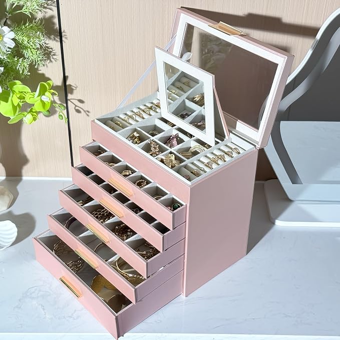 BOOVO Jewelry Boxes for Women, White and Black 6 Layer Large Jewelry Box for Necklace, Bracelet, Earrings, Rings Storage, Jewelry holder Organizer for Girls Gift (Rose gold, 6 layer) - Image 7