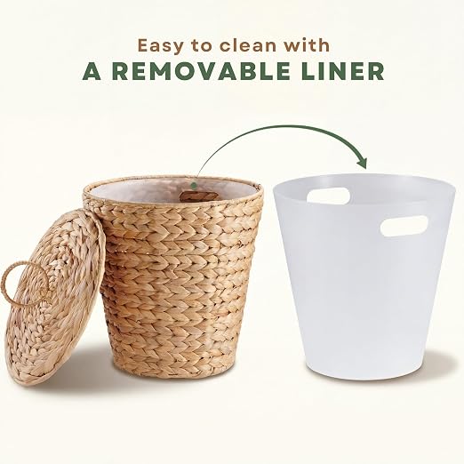 84ECO 3 Gallon Wicker Trash Can with Liner and Lid - Rattan Trash Can - Wicker Waste Basket for Bathroom, Bedroom, Kitchen, Living Room - Image 2