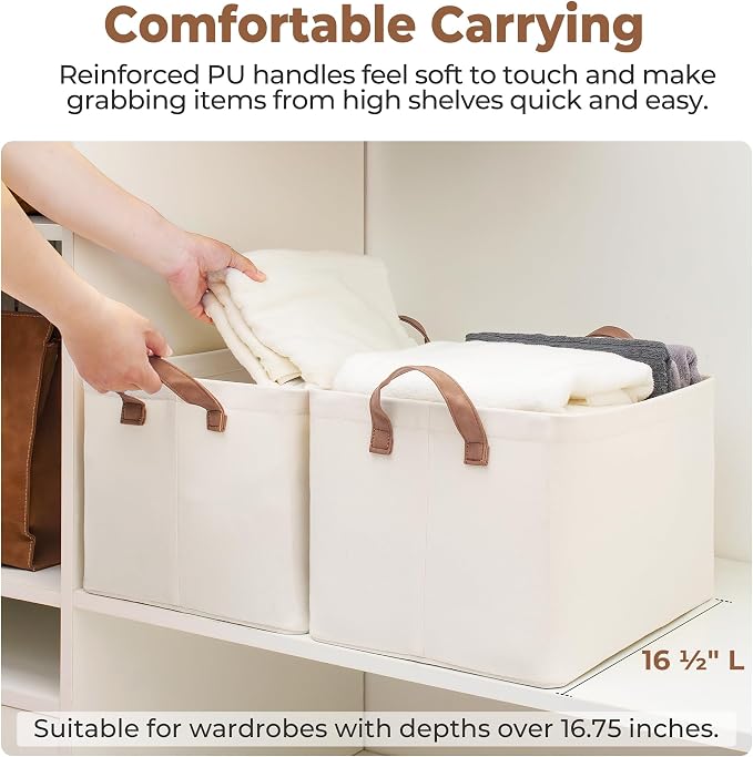 StorageWorks Fabric Storage Bins, Large Storage Baskets for Shelves, Closet Organizers and Storage Bins with Metal Frame, Handles, Natural Color, 2-Pack - Image 8