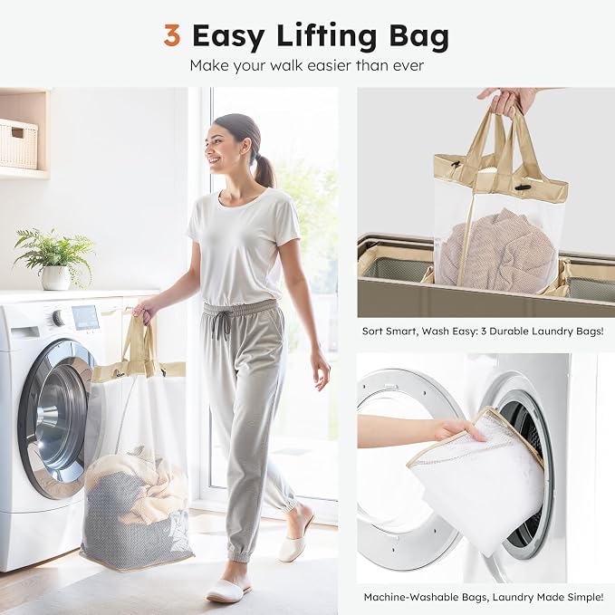 SOLEDI 180L 3-Section Laundry Hamper with Lid, Extra Large Dirty Clothes Basket with Sturdy Handles for Laundry Room & Bedroom - Durable Organizer for Sorting Laundry - Image 3