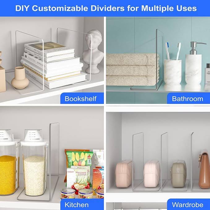 OKPOW Shelf Dividers Closet Organizer - 7.5" Tall X 11.8" Deep Acrylic Clear Sturdy Separate for Clothes Purse - Adjustable Space Saver Easy Install for Home Organization Enthusiasts 4 Pack - Image 6