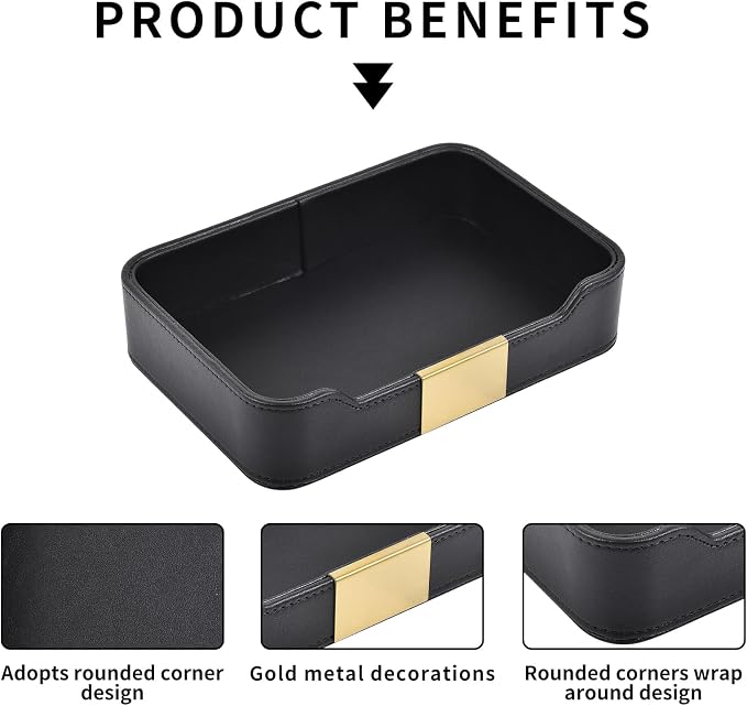 Luxury Leather Valet Tray Desktop Storage Organizer,Bedside Vanity Catchall Tray Nightstand Caddy Holder for Cosmetic,Jewelry,Watch,Keys,Phone,Wallet,Remote Controller,Pen,Black - Image 5