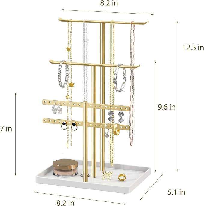 pickpiff Gold Jewelry Stand Holder Organizer: 12.5" Sturdy Hanger for 80 Pcs Jewelry, Jewlery Tower for Display Necklace, Earring, Bracelet, Watch - Image 3