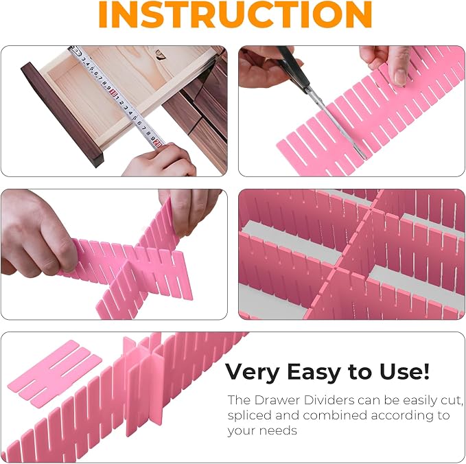 ALBAD Plastic Drawer Dividers Adjustable Drawer Organizer Dividers Separator for Tidying Clutter/Cutlery/Underwear/Socks/Clothes/Dresses/Boxes/Bins in Kitchen Bathroom Bedroom Office (8) - Image 3