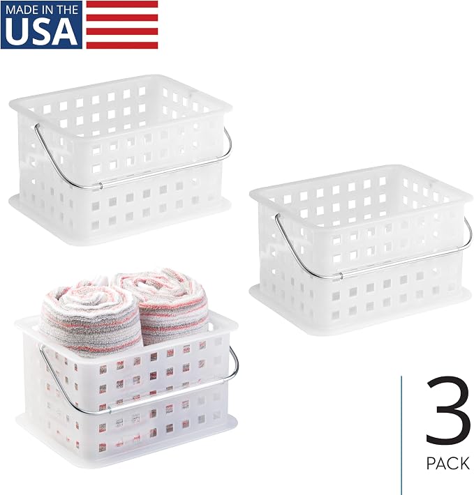 iDesign Portable Shower Caddy Basket with Handle for Dorm or Bathroom, Set of 3, Frost, Made in USA - Image 2