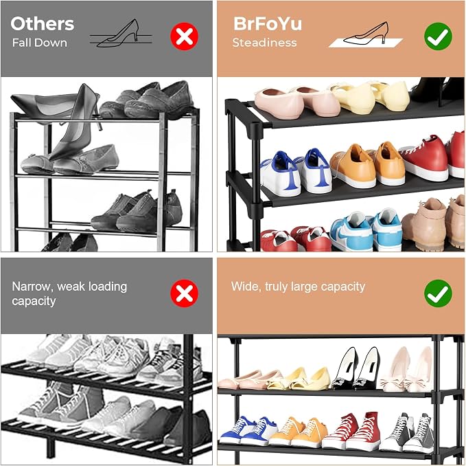 32.3" Widening Design Shoe Rack for Closet 16 Pairs Small Spaces Non-Woven 3 Tier Shoe Organizer Stackable Metal Shoe Shelf for Entryway, Bedroom - Image 7