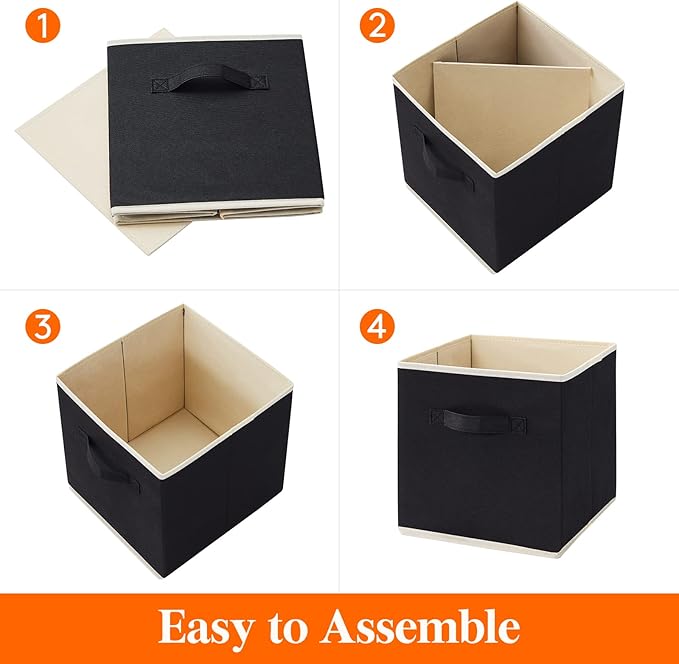 Lifewit Storage Cubes, Foldable Decorative Fabric Storage Baskets for Organizing Home Organizers with Handles for Shelves, Closet, 13 Inch Bins, 36L Black, 6 Packs - Image 5