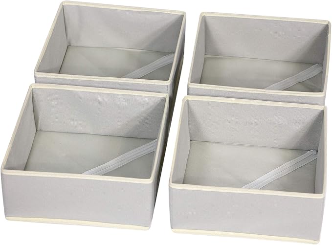 DIOMMELL Foldable Cloth Storage Box Closet Dresser Drawer Organizer Fabric Baskets Bins Containers Divider for Clothes Underwear Bras Socks Clothing,Set of 4 Grey 400 by DIOMMELL