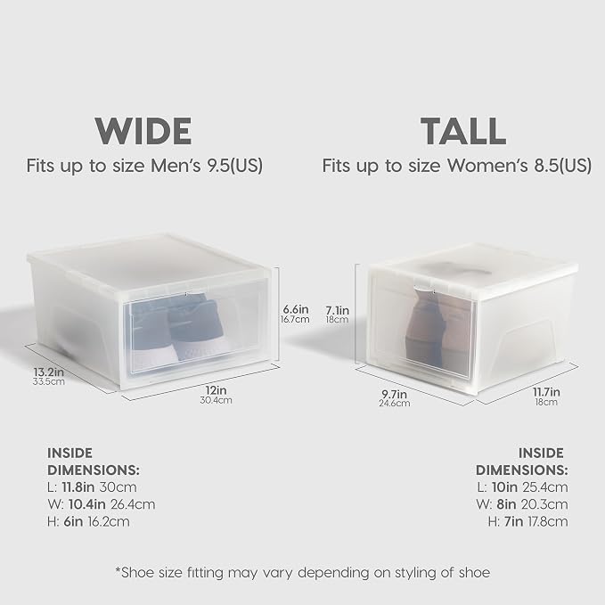 IRIS USA Stackable Shoe Storage Box with Latch Drop Front Door, 6-Pack, for Scarf Game Organizer Container with Ventilation Holes for Closet Under Bed Entryway Storage, Strudy, Wide, Clear - Image 3