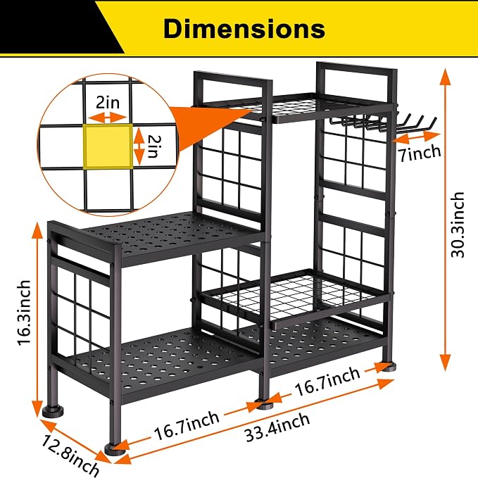 GIOTORENT 5 Tier Garden Tool Organizer, Metal Yard Tools Storage Rack, Garage Storage and Organization, Heavy Duty Garden Tool Organizer for Garage, Yard, Patio, Shed, Indoors and Outdoors, Black - Image 6