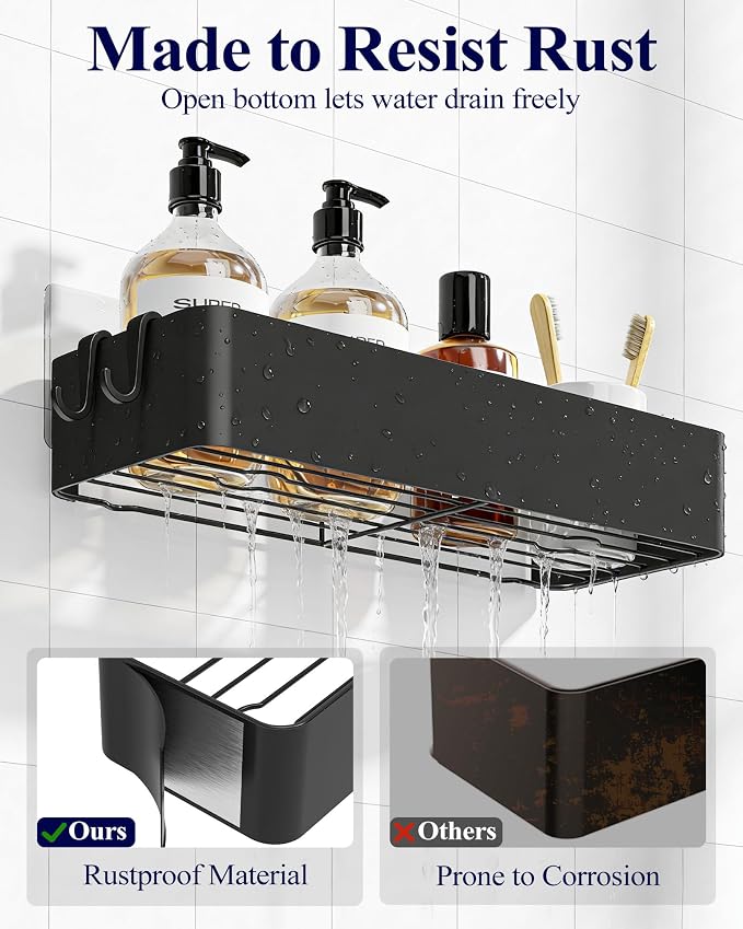Kitsure Shower Caddy - 2 Pack Adhesive Shower Organizer, Rustproof Metal Shelves, No-Drill Bathroom Organizers and Storage, Black, Large - Image 5
