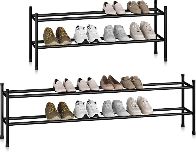 STORAGE MANIAC Long Expandable Shoe Rack, 12 Pairs Metal Wide Stackable Shoe Rack, Adjustable Shoes Shelf, Freestanding Shoes Organizer for Closet, Entryway, Hallway, Garage, Front Door, 2 Tiers by STORAGEMANIAC