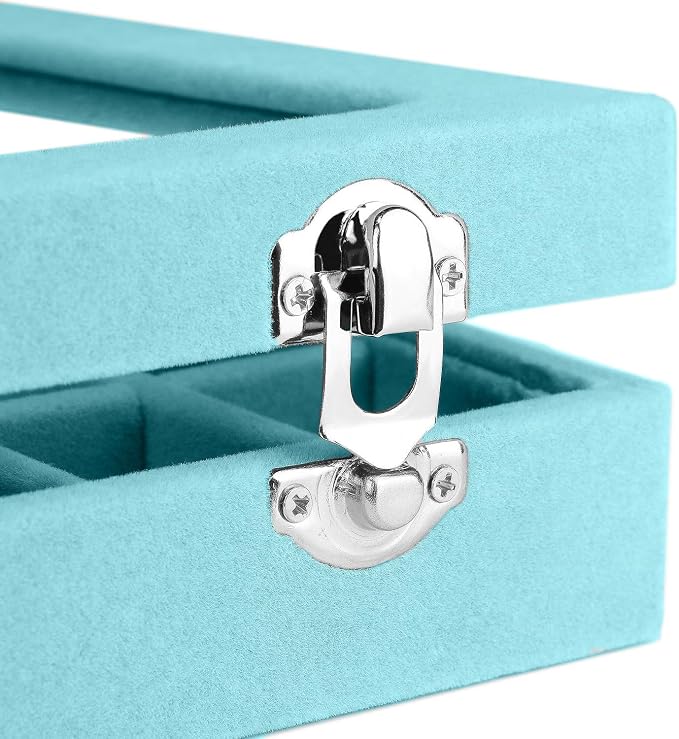 Jewelry Box Rings Organizer Tray 7 Slots Velvet Jewelry Earring Storage Box With Transparent Lid Jewelry Display Case for Girls Women (Light Blue) - Image 7