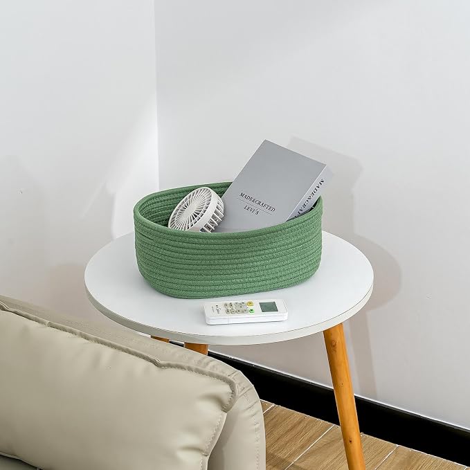 CubesLand Small Storage Basket for Shelves, Woven Rope Green Basket for Organizing, Durable & Skin-Friendly Cube Shelf Closet Organizer Bins, Toy Storage Organizers Bin, Modern Home Decor with Handles - Image 3