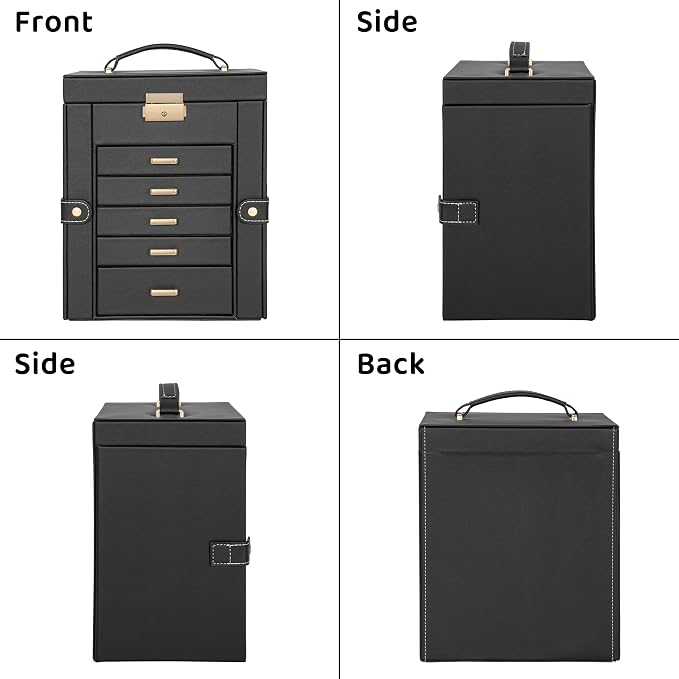 AKOZLIN 6-Tier Jewelry Box Lockable Leather Jewelry Storage Case with 5 Drawers for Women Girls Ring Necklace Earring Bracelet Holder Organizer with Mirror - Image 3