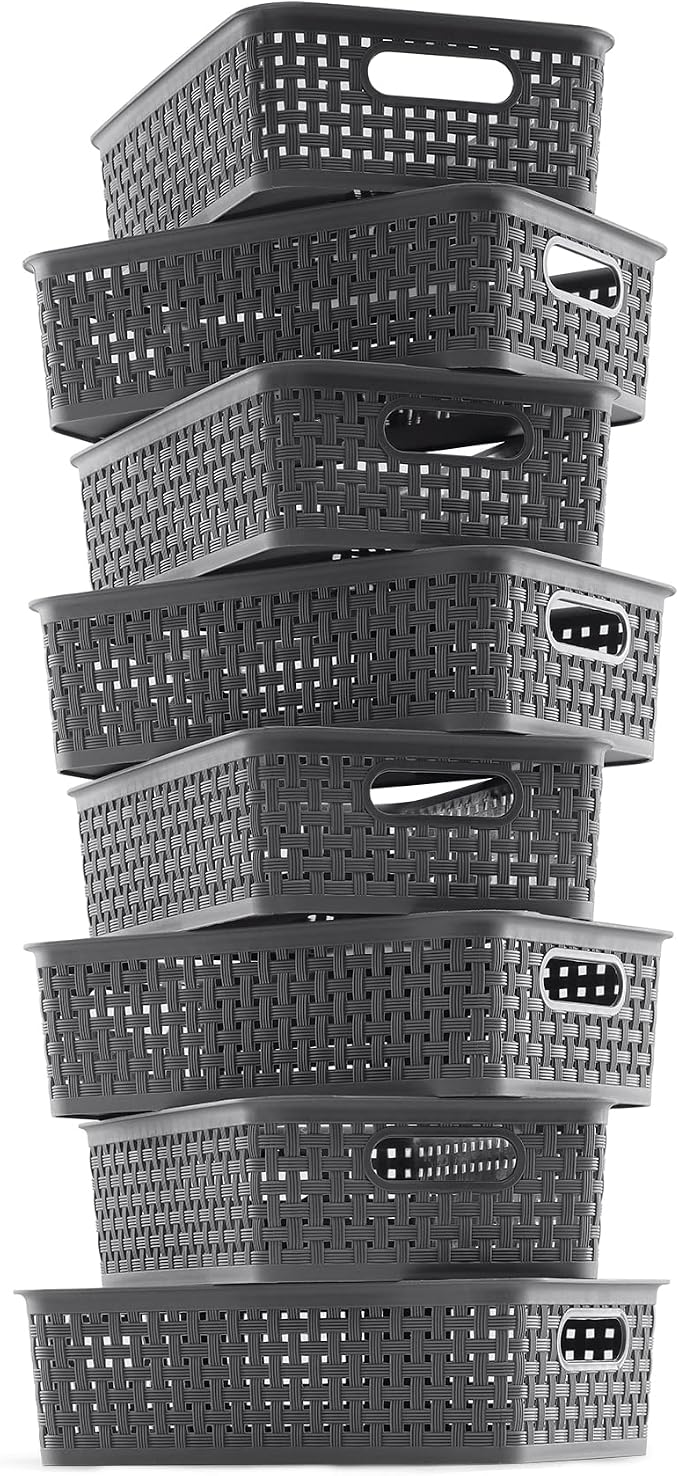 NETANY Plastic Storage Baskets - 8 Pack, Gray, Durable, Easy to Use, Flexible, Multi-Purpose, Ideal for Closets, Cabinets, Shelves, Countertops - Image 7