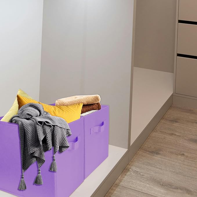 3 Pcs Storage Cubes, 10.5 Inch Collapsible Storage Bins, Fabric Foldable Bins for Organization, Durable Storage Bins for Closet, Shelves, Offices (Light Purple) - Image 5