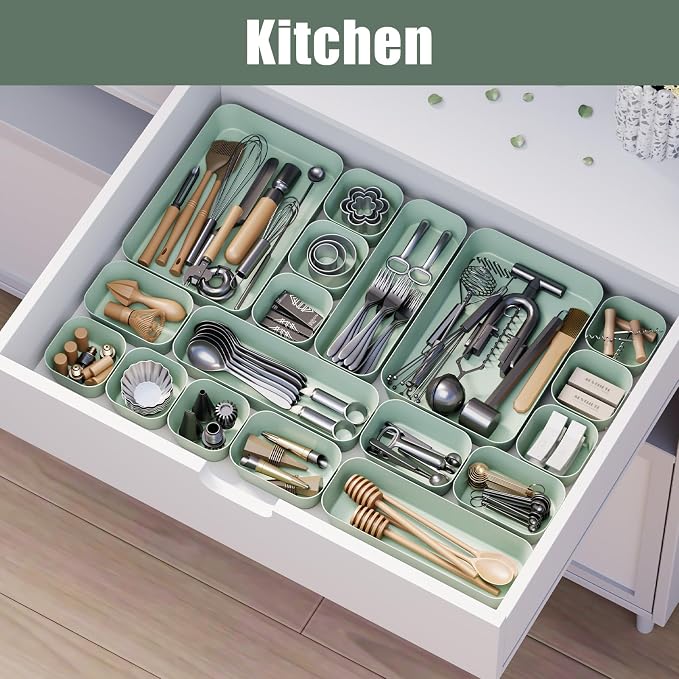 Plastic Drawer Organizers, 18 PCS Drawer Organizer Bins, Bathroom and Vanity Organizer Plastic Tray, Makeup organizer and storage for Makeup, Bedroom, Kitchen Gadgets Utensils and Office - Image 5