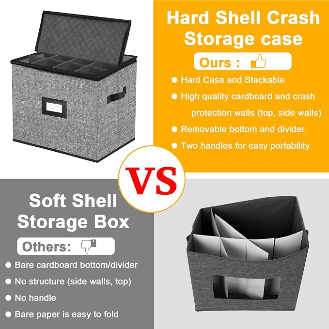 Champagne Flute Storage Box,Quilted Stemware Storage Box Hard Shell,Stackable Champagne Glass Container,Wine Glass, Crystal Glassware, Drinkware Case for Moving Transport(Grey) - Image 3