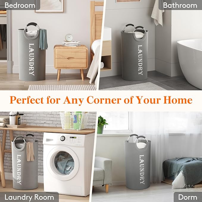 Lifewit 100L 2-Pack Large Laundry Basket, Collapsible Laundry Hamper with Aluminum Handles, Waterproof Freestanding Dirty Clothes Hampers for Laundry Room Bedroom Dorm Bathroom, Silver Grey - Image 7