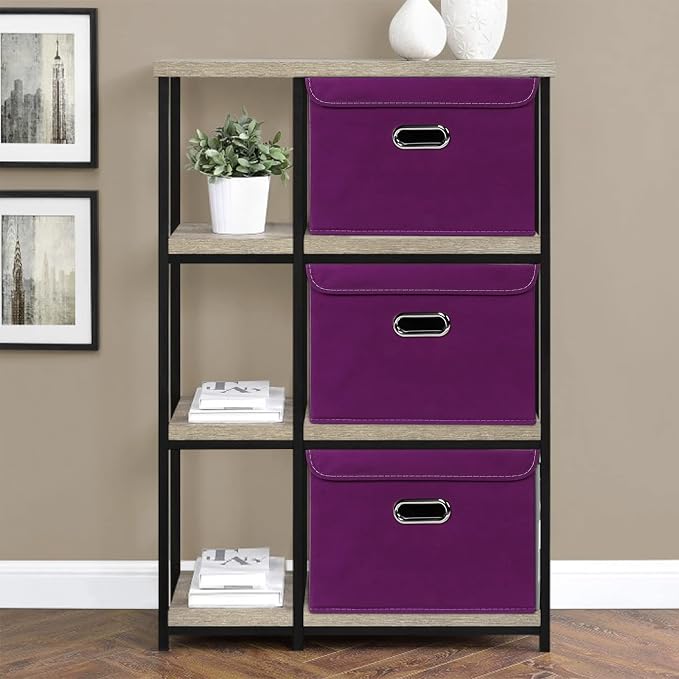 STOREONE Fabric Storage Cube Bins Foldable Organizer Container Collapsible Basket with Lids and Metal Handles, for Home, Bedroom, Closet 3 Pcs (Purple) - Image 5
