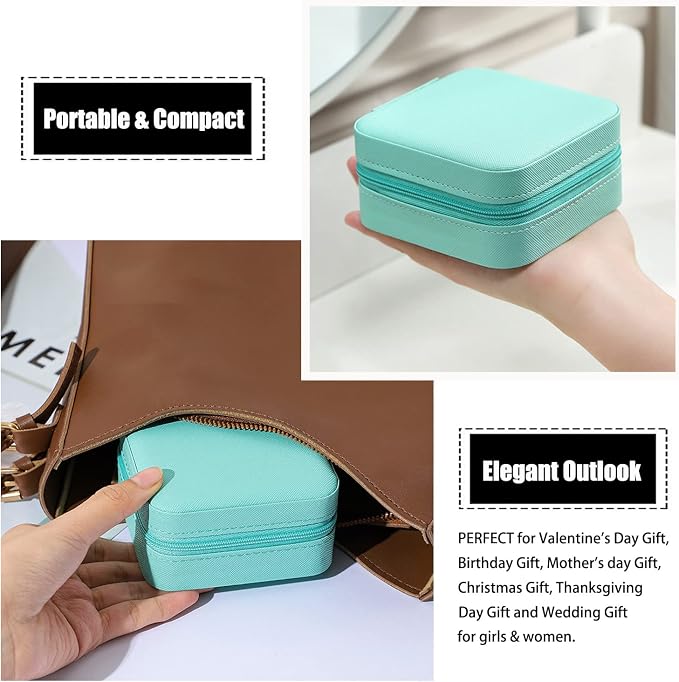MODENGKONGJIAN Mini Jewelry Travel Case, PU Leather Travel Jewelry Organizer Box, Small Portable Portable Jewellery Storage Holder for Womens Rings Earrings Necklaces Bracelets (Blue) - Image 6