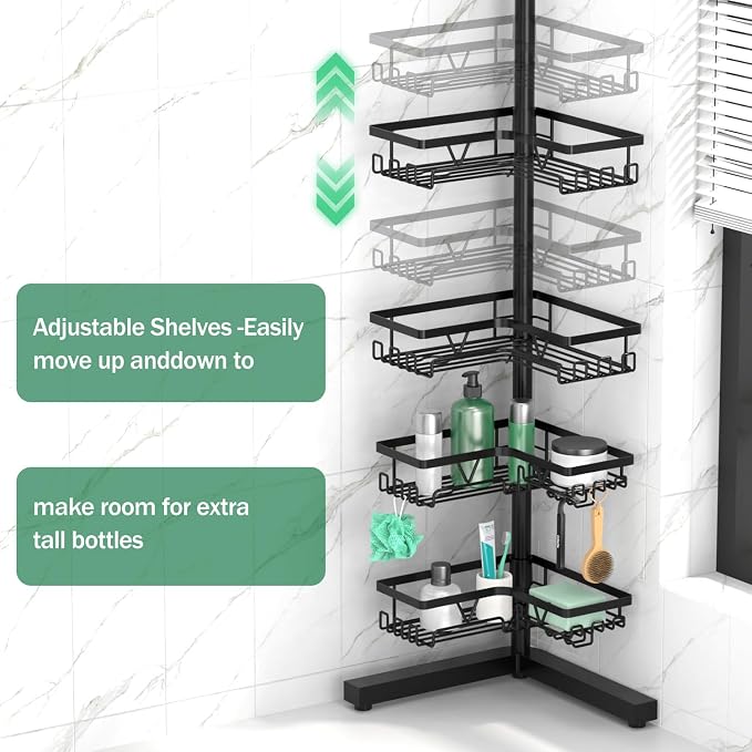 DAOYA Standing Shower Caddy Corner - 4-Tier Floor Shower Caddy Corner Adjustable Bathroom Organizers and Storage with Soap Holder & Razor, Bathroom Free-Standing Organizer for Large Bottles - Image 2