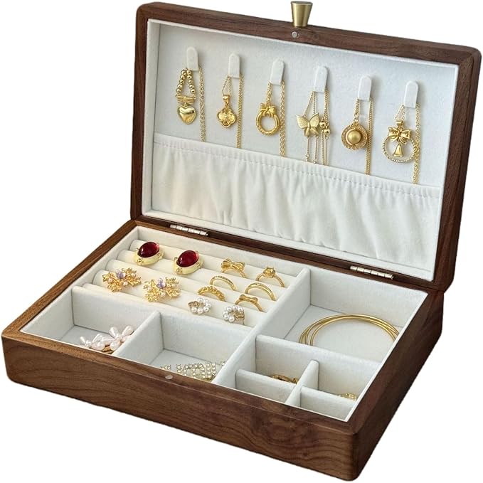 Bescott 1 Layer Solid Black Walnut Wooden Jewelry Box for Women Wood Vintage Organizer for Men Earrings Rings Necklaces Bracelet Watch Storage by Bescott