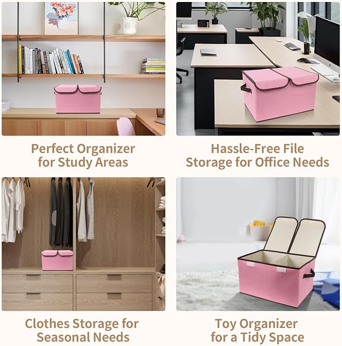 Foldable Fabric Storage Box, 16.5 x 11.8 x 9.8 inches (L x W x H), with Double-Lid & Dividers, Large Organizer for Home, Closet, Office(Pink, 4 Packs) - Image 6