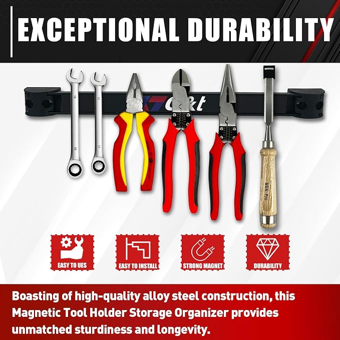 Magnetic Storage Organizer Tool Holder, Magnetic Tool Holder Strip, 6-Pack Magnetic Tool Bar,1-Pack Wrist Magnetic Holder for Garage,Shop and Kitchen | Garage Wall Mount Rack- Mounting Screws Included - Image 5