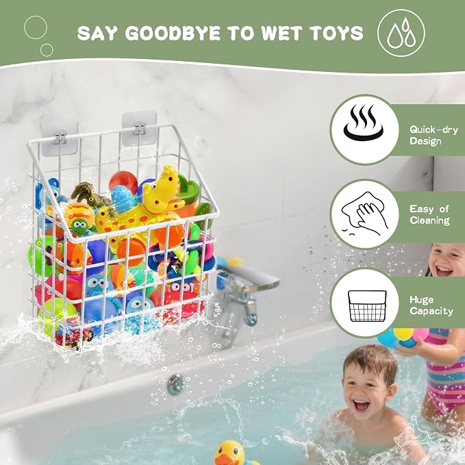 Greentainer 2 Pack Bath Toy Storage Organizer, Large Rustproof Metal Wire Basket, Wall Mounted Hanging Bathtub Holder, Bathroom Shower Caddy for Tub Toys & Toiletries - Image 4