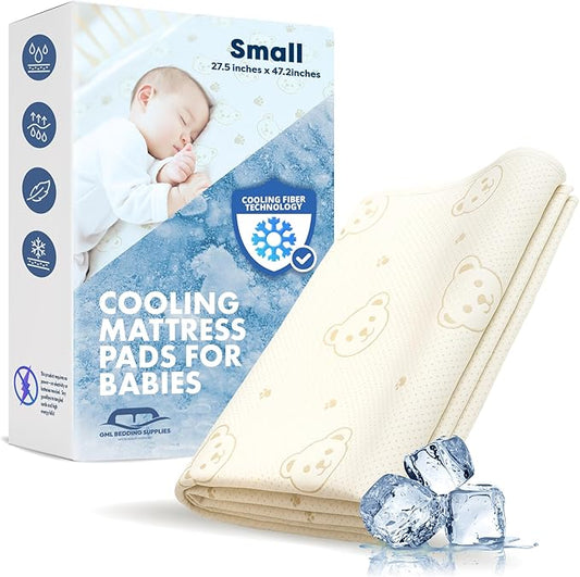 GML Teddy Summer Cooling Crib Mattress Pad – Waterproof Baby Mattress Protector for Toddler Bed – Soft, Breathable, Washable Mat – Q-Max Cooling Fiber for Better Sleep, Made in Korea - Small, 27.5x47