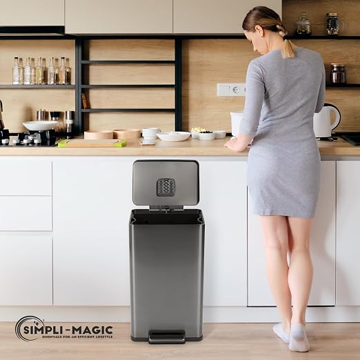 Simpli-Magic 13.2 Gallon (50L) Step Trash Can – Kitchen Garbage Can with Slow-Close Lid – Odor Control, Hands-Free, Easy to Clean, Brushed Stainless Steel - Image 8