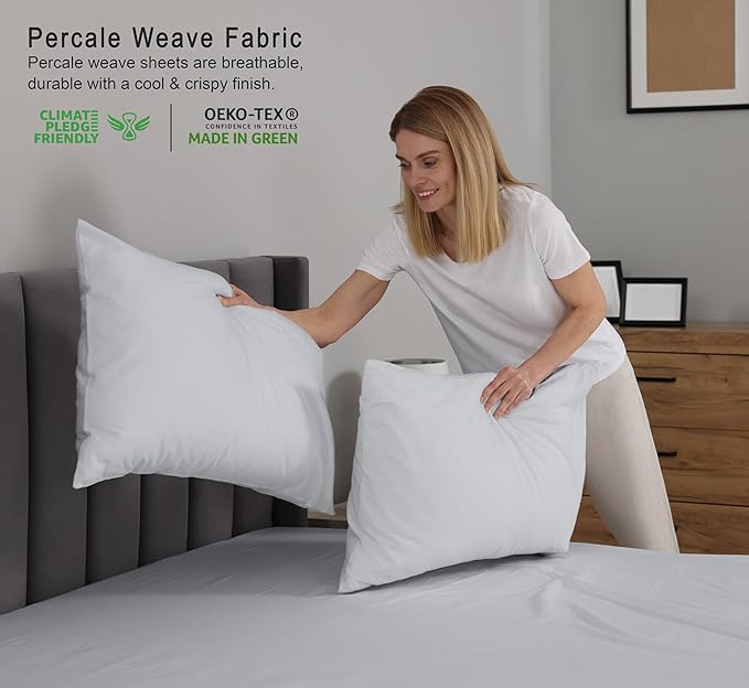 RUVANTI 100% Cotton Sheets – California King Percale Bedding, Cooling & Breathable, Durable with a Crisp, Soft & Comfortable Feel, 14" Deep Pocket, 4-Piece Set, Quiet Gray