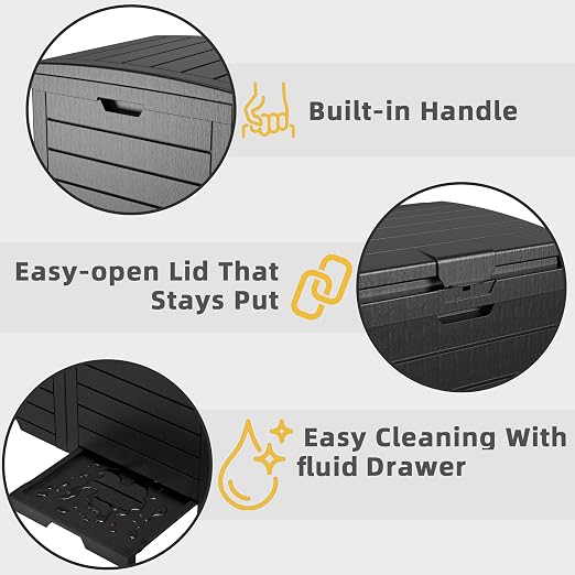 EFU 38 Gallon Outdoor Trash Can with Lid & Drip Tray, Waterproof Garbage Can for Patio Backyard Deck Porch, Heavy Duty Waste Container Bin，Black - Image 5