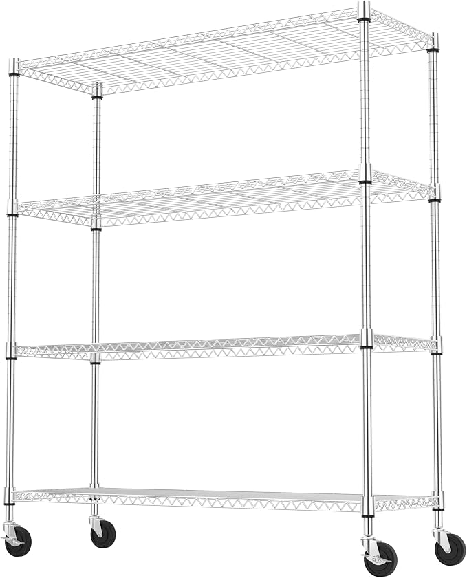 M MZG 4 Tiers Storage Shelves Load 1400LBS, Metal Shelving Wire Metal Shelving Unit Shelves for Storage Adjustable Garage Shelving for Pantry Kitchen Garage Chrome 17.7" D x 47.3" W x 62.7" H - Image 8